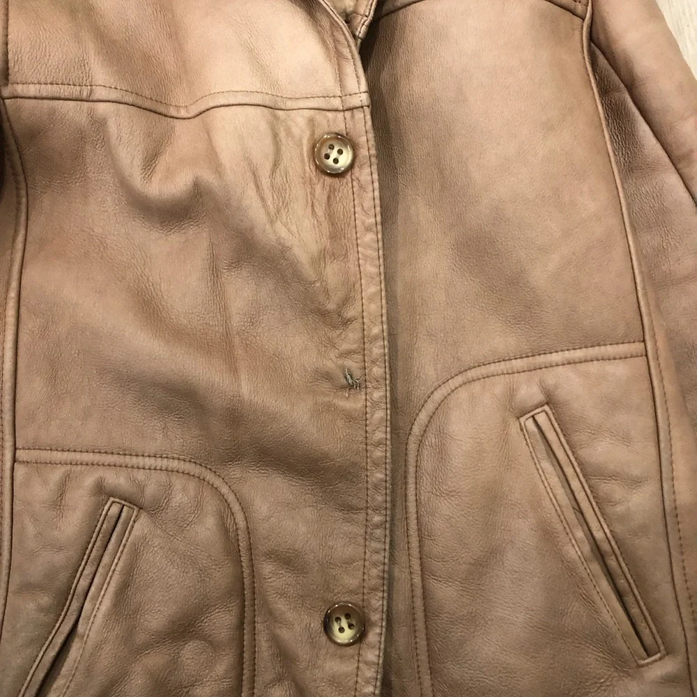 Tan Shearling and Leather Coat - Picture 2 of 7